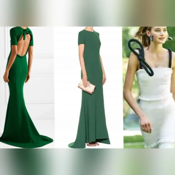 ❤️BUY2️⃣GET1️⃣🆓♧$3,590 OSCAR DE LA RENTA GREEN WOOL BOW RUNWAY GOWN 8 M - Picture 6 of 7